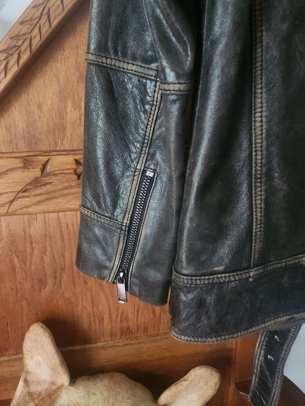 Wilson Stella Womens Distressed Leather Biker Jacket - Dark Brown - Picture 5 of 11